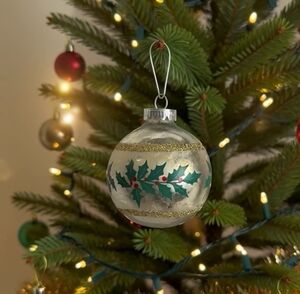 Vintage Austrian Silver Glass Ball Christmas Ornament Holly Band Decor Good